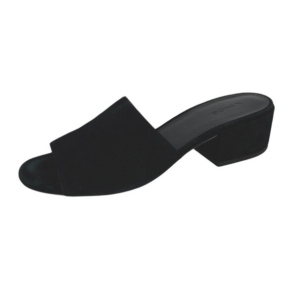Vince Rachelle 2 Black Suede Block Heel Slide Sandals Womens Size 8.5 - Picture 1 of 11